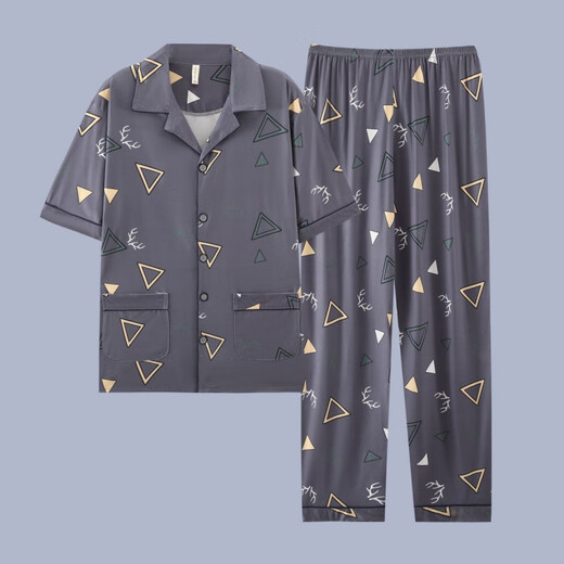 
Heyu men's pajamas men's short-sleeved summer thin cotton teenage pajamas men's plus size spring and summer home clothing set G3881 blue (short-sleeved) 175 L [recommended 100-120 Jin [Jin equals 0.5 kg]]