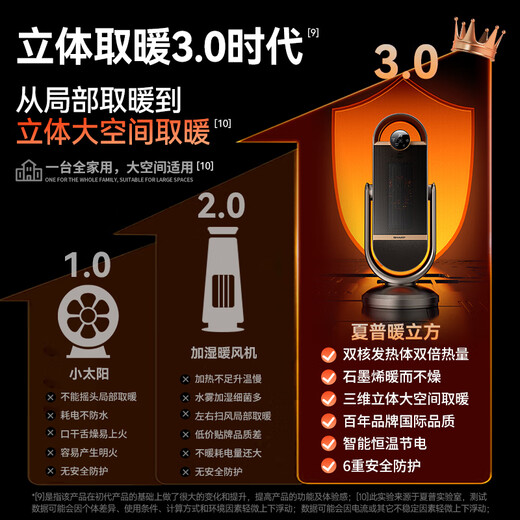 SHARP Warm Cube Heater Graphene Electric Heater Household Large Area Light Sound Energy-Saving Electric Heater Bathroom Small Sun Electric Heater Remote Control Touch HX-FR203D-H