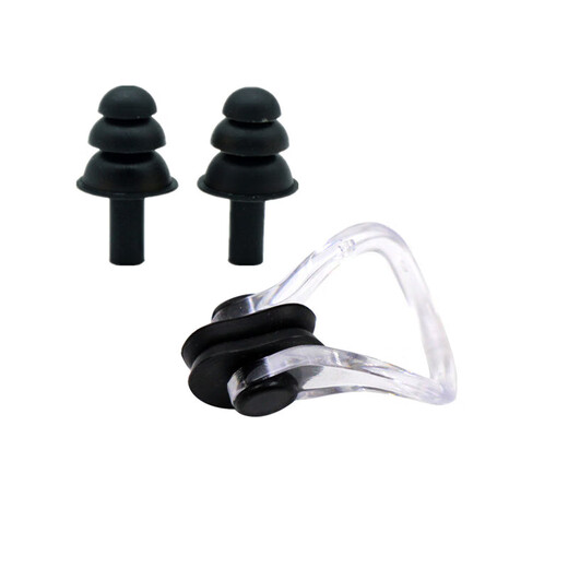 Swimming earplugs, nose clip, three-piece set, silent, waterproof, silicone, water-proof, student training and competition earplugs, black nose clip earplugs, boxed, random