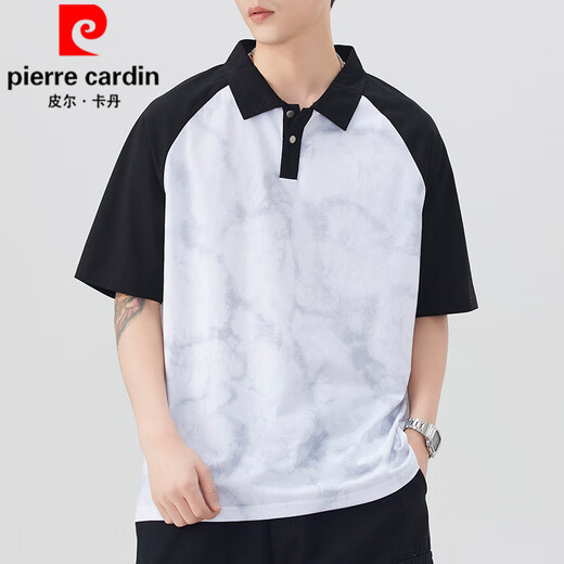 皮尔卡丹（pierre cardin）短袖插肩袖撞色POLO衫男士夏季美式复古宽松潮牌扎染中袖翻领T恤 695棕色 M 105-125斤