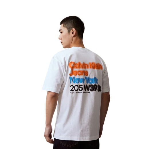 凯文克莱（Calvin Klein）时尚炫彩涂鸦字母印花纯棉短袖T恤男款月光白 YAF-月光白 S