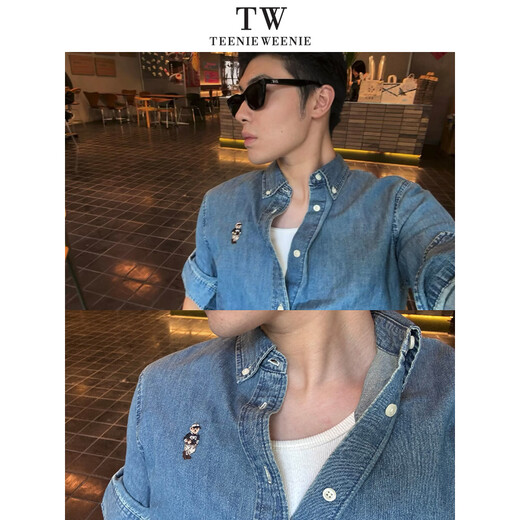 Teenie Weenie小熊男女同款休闲衬衫2025春季新款时尚水洗牛仔衬衣 蓝色 L