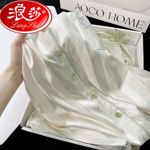 浪莎冰丝睡衣女款2025新款夏季短袖长裤薄款家居服女士夏天仿真丝套装 冰丝高品质-9909[短袖长裤] M建议80-100斤 均码
