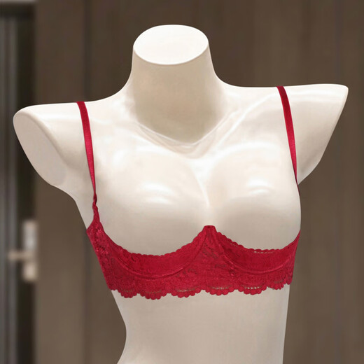 Victoria's style quarter bra, half cup lace sexy suit, underwired small breasts, hollow sexy underwear, red-suit S