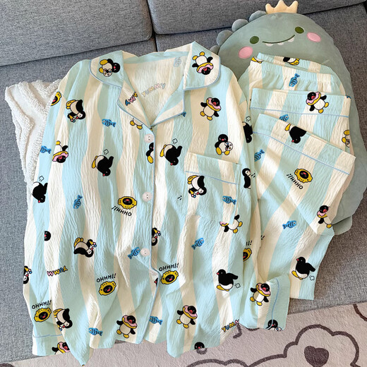 少女风企鹅睡衣女春季新款长袖两件套皱皱布小清新家居服批发 套KK3524 M 【建议80-100斤】