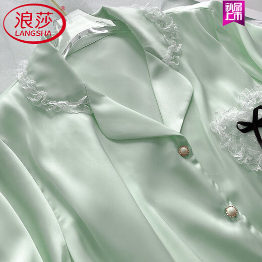 浪莎（LangSha）冰丝睡衣女夏天短袖公主风性感蕾丝家居服套装2025年新款夏季可爱 9214短袖 2XL 130-145斤