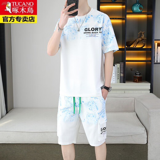 啄木鸟（TUCANO）2025夏季新款短袖套装男青年百搭短裤休闲运动两件套渐变色T恤装 6187蓝色 M