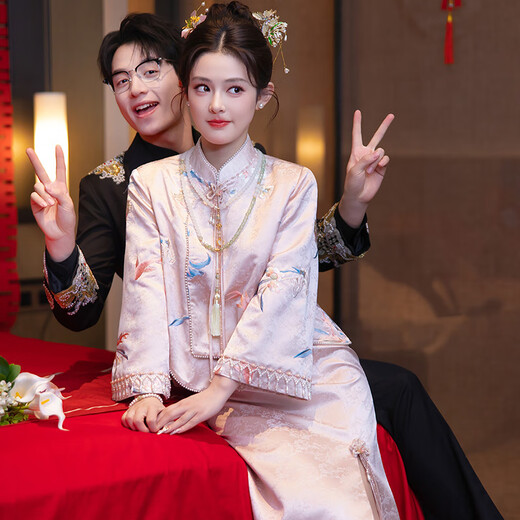 秀禾世家敬酒服礼服2025新款订婚套装新娘出阁旗袍两件套婚礼出阁仪式 N-983外套 （15天发货） L