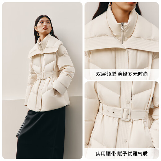 Ai Lai Song Jia's same style down jacket women's 2025 autumn and winter temperament short 90 goose down waist warm jacket carbon black S