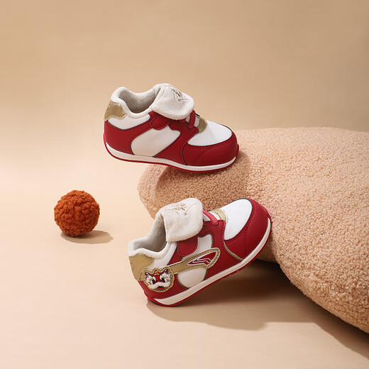Dr. Jiang Children's Shoes Warm 2025 Winter New Velcro Soft Sole Plus Velvet Men's and Women's Baby Shoes Red/Beige/Gold 21