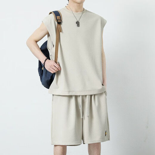 Brangdy2025 Neuer Sommer Boy Casual Sports -Anzug Trendy vielseitig gutaussehender junger Mann hübsches Set 5155 Grau L.
