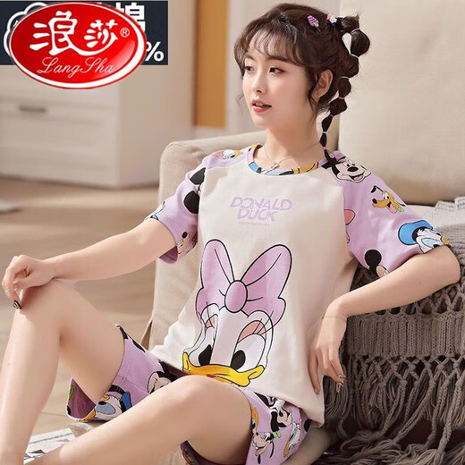 浪莎睡衣女夏季纯棉短袖韩版可爱卡通学生大码女士家居服两件套装夏天 897 女标准M[75-90斤] 均码