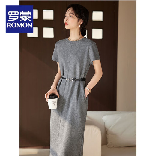 Romon Round coude robe à manches courtes pour les femmes en été nouvelle ceinture de ceinture minceur de trajet simple jupe de tempérament