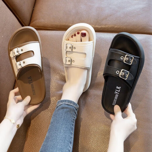 Zapatillas de suela gruesa para mujeres en verano Wear 2025 Nuevas chanclas de playa de moda para mujeres sandalias sandalias de excursión casual Khaki 37