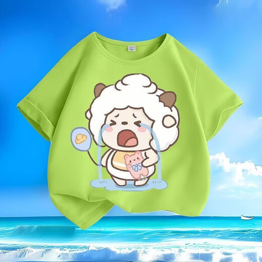 
Crying Lazy Sheep Summer New Printed Men and Women Small and Medium Children Short Sleeve T-shirt Pure Cotton Round Neck Casual Trend-SL White-KX698 Lazy 150 [Suggested height 140-150 cm]