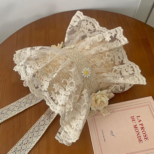 
DJVT Japanese Monkey Princess Lolita Hat Women's Spring and Summer Lace Knitted Straw Hat French Retro Sunshade Sun Hat Beige Lace Straw Hat All Size