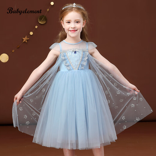 Mishide (Mishide) Prinzessin Aisa Kleid 3-6 Jahre altes Sommer-Stil Girls Kleid Kleid Sommer Neues kleines Mädchen gefrorener Ai New Style Ice und Snow Blue + Spitze Diamantkrone 110 cm