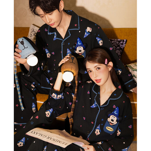 Gongdie Light and Soft Disney Mickey Spring and Autumn Couple Pajamas Women's Long Sleeve Cartoon Home Clothes Set Men's