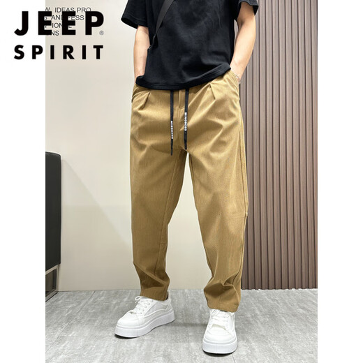JEEP SPIRIT裤子男2025夏季新款宽松工装休闲裤男士痞帅纯色直筒小脚哈伦裤潮 黑色夏季款 M 110-138斤