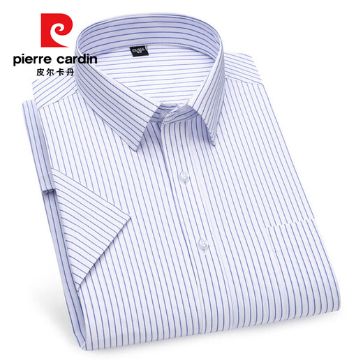 Pierre Cardin Shirt Herren High-End Pure Cotton Kurzärmelig-Sommer-Shirt Casual Business Nicht scENENDE Anti-Falten-Falten-Feste Farbe cool und komfortabel DX6630 38