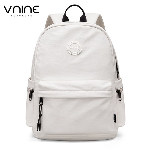 第九城（V.NINE）书包初中生女生大容量双肩包简约休闲电脑包大学生中学生轻便背包 米色