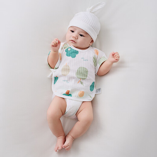 Tongtai (TONGTAI) baby short-sleeved half-back summer cotton clothes newborn baby monk clothes full-month clothes jacquard green 59cm