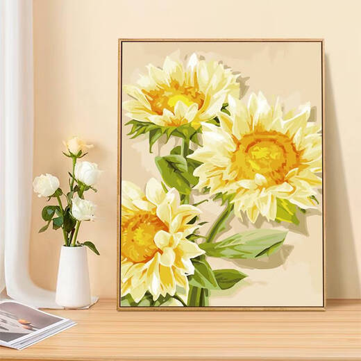 Shantou Lincun style sunflower diy digital oil painting filling hand-painted painting hand-painted feeling painting oil paint SJ9738 50*60cm stretched and thickened solid wood inner frame