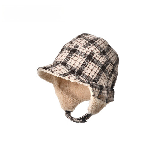 Kenmont wool plaid ear protection beret women's lamb velvet thickened warm double-sided peaked cap km-5264