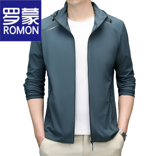 Ropa de protección solar de seda de hielo de alta gama Romon para hombres en verano y estilo luz de luz, transpirable y de secado rápido ropa solar de pesca al aire libre para hombres FS3271 Azul de zafiro (puede quitarse el sombrero) L 170 [sugerido 90-110Jin [Jin iguala 0.5 kg]]]