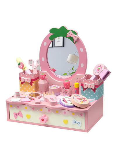 Wooden simulated children's dressing table house toy makeup table 3-4-5th birthday gift girl accessories box Makeup + hairdressing table