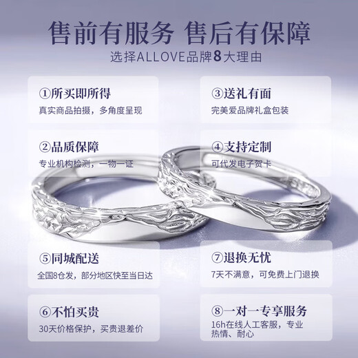 ALLOVE Glacier Sterling Silver Couple Ring Men and Women's Styles Proposal Ring Jewelry Birthday Gifts for Girlfriend Wife Anniversary