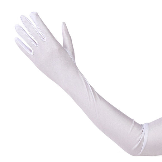 
Jingji satin stretch long gloves festival party performance bar dance dress retro dress wedding dress Hepburn style photo white lengthened gloves [long 53cm1 double]