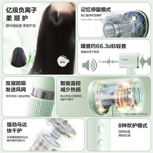Panasonic National Subsidy Household High-speed Hair Dryer Hair Dryer Barrel High-Power Quick-drying Negative Ion Temperature Control Send Girlfriend Gift Little Forest EH-NE6L