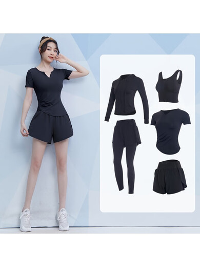 Fanstick Fanstick Yoga Wear Women's Summer New Running Training Elastic Sports Short-Sleeved Top Pilates Purple Lotus Root Five-Piece Set tc62964綶极速出账 S