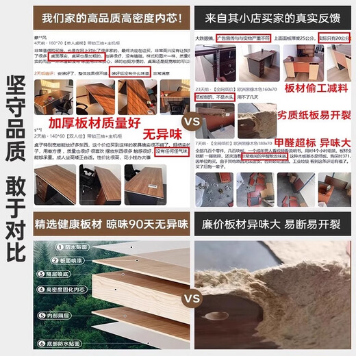 Yulexin office desk and chair combination computer table simple office staff conference table home desk 28MM countertop dark walnut color 140*60CM affordable self-installation