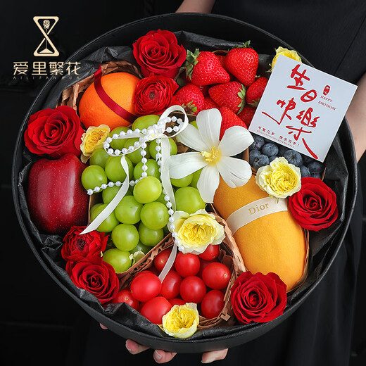Airi New Year Flowers and Fruit Gift Boxes and Fruit Baskets Send Flowers to Elders, Wife and Girlfriend Birthday Gifts in the City Flower Shop Fruity and Gorgeous Flowers and Fruit Gift Boxes