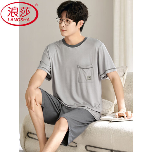 Langsha Modal Pajamas Men's Summer Summer Short à manches courtes pour la jeunesse Thin Breathable Casual Loose Loose Grande Taille Clothing Set 6623 L