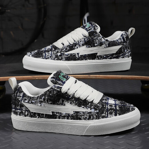 LIGHTNING X STORM Picasso paintings co-branded Xiaoxiang style casual lightning bread shoes couple canvas sports board shoes men and women D6227 dark cloud black 41