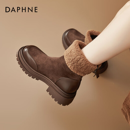 Daphne Martin boots women's winter retro thick-soled short boots lamb wool warm snow boots new cotton boots brown 38
