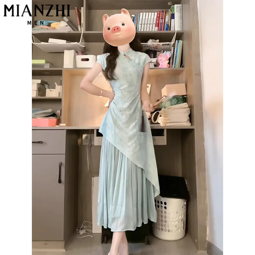 
Cotton New Chinese Cheongsam Spliced ​​Dress for Women in Summer 2025 New Small Smudge Temperament Slim-fitting Chinese Style Long Dress 6173 Picture Color [High Quality 58] XL 115-130Jin [Jin equals 0.5 kg]