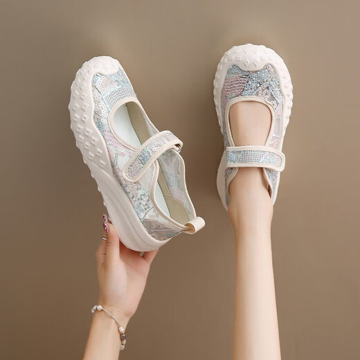 Women's shoes 2025 summer new breathable and lightweight Mary Jane Velcro one foot thick sole anti-slip slow step mother's shoes YGNX-677 blue 35