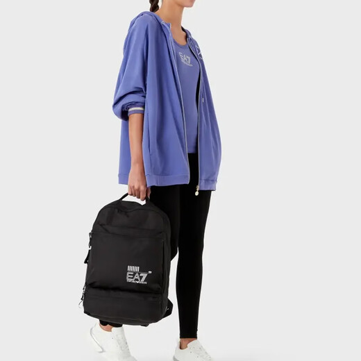 Emporio Armani Couleur solide de grande capacité Logo Impression de sac polyester sac sac à dos sac à dos grand taille de style couple noir
