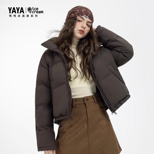 YAYA Ju Jingyi's same style 2025 winter new all-match short women's solid color stand collar down jacket YZ black M
