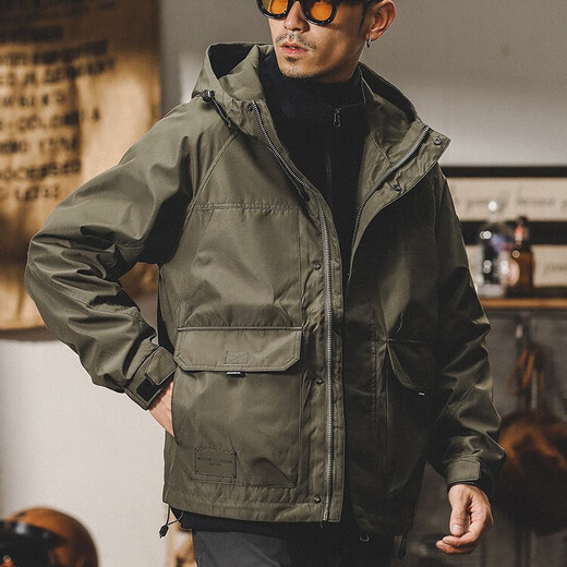 Jeanswest American retro workwear jacket for men spring and autumn 2025 new loose trendy urban outdoor functional jacket for men military green 2XL suitable for 150-170Jin Jin equals 0.5 kg