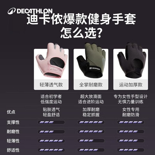 迪卡侬健身手套撸铁手套女男半指单杠哑铃防滑耐磨引体向上XL4712705