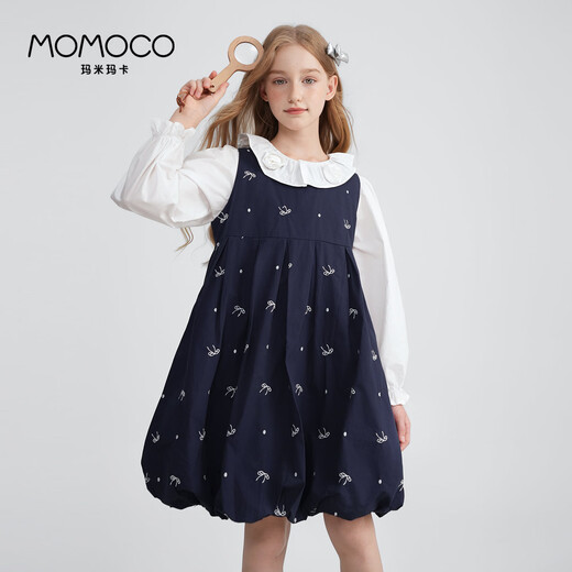 Mamimaca MOMOCO Girls Dress Mleeveless Dress Spring and Autumn Style, de tamaño mediano, Cabalde de reverso de reverso azul marino 140