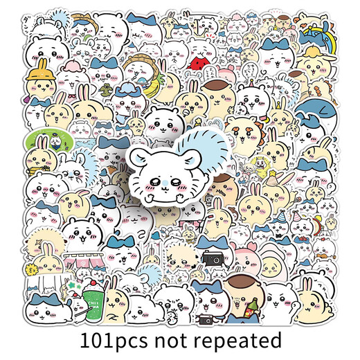 101 Chiikawa-Aufkleber dekorative kleine Muster Jiikawa Xiaoba niedliche Cartoon-Koffer-Aufkleber wasserdichte Dekoration kann unabhängige Schnitt-Schnitt-Druck-Drucken Chiikawa-1079+1319h (101 Aufkleber) sein (101 Aufkleber)