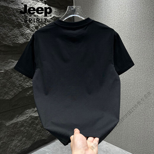 Jeep Spirit Camiseta de manga corta para hombres 2025 Tendencia de verano Semi-Zipper Cool Color sólido Camiseta versátil Versátil Negro 1585 Modelo M 95-120Jin [Jin iguala 0.5 kg]