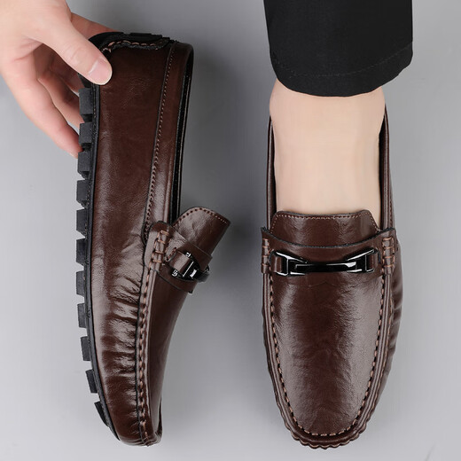 Light luxury brand beanie shoes for men in summer new men's genuine leather business British style casual leather shoes daddy driving shoes 9921 brown 40