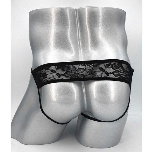 Banfishi men's sexy sexy thong underwear, transparent U convex thong underwear, lace, low waist, hollow, pure lust and temptation. Black, one size fits all, 90 Jin Jin is equal to 0.5 kg, 160 Jin Jin is equal to 0.5 kg